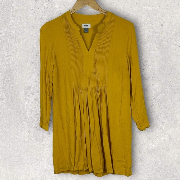 Old Navy Pintuck Yellow Dress Size Small Feeling Corny Long Sleeve Pleated Boho - Picture 2 of 12